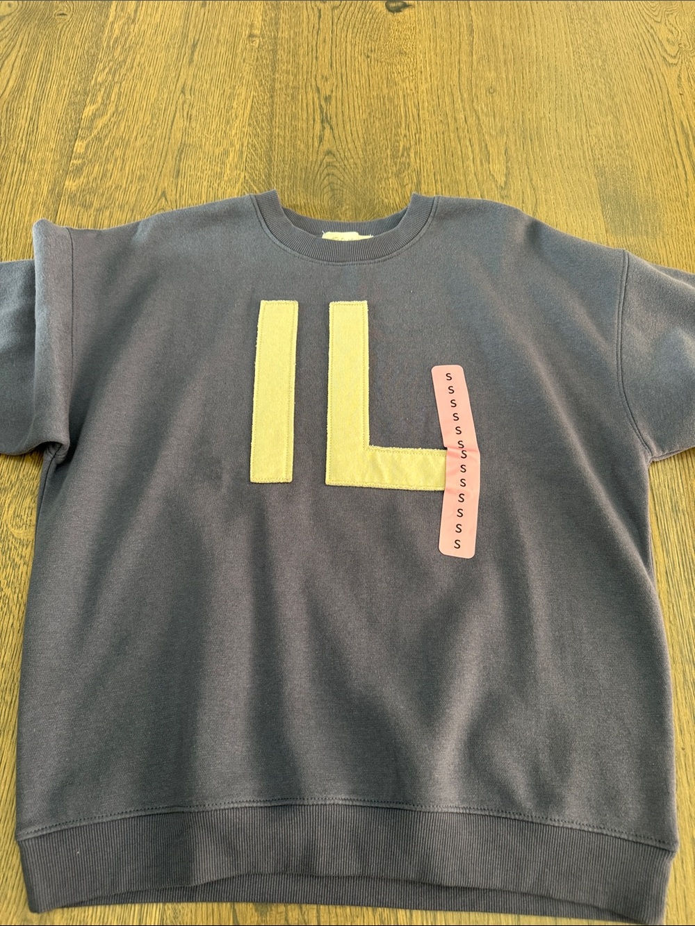 State of Mind Navy Short-Sleeve Sweatshirt with Yellow Patch and Pink Tab